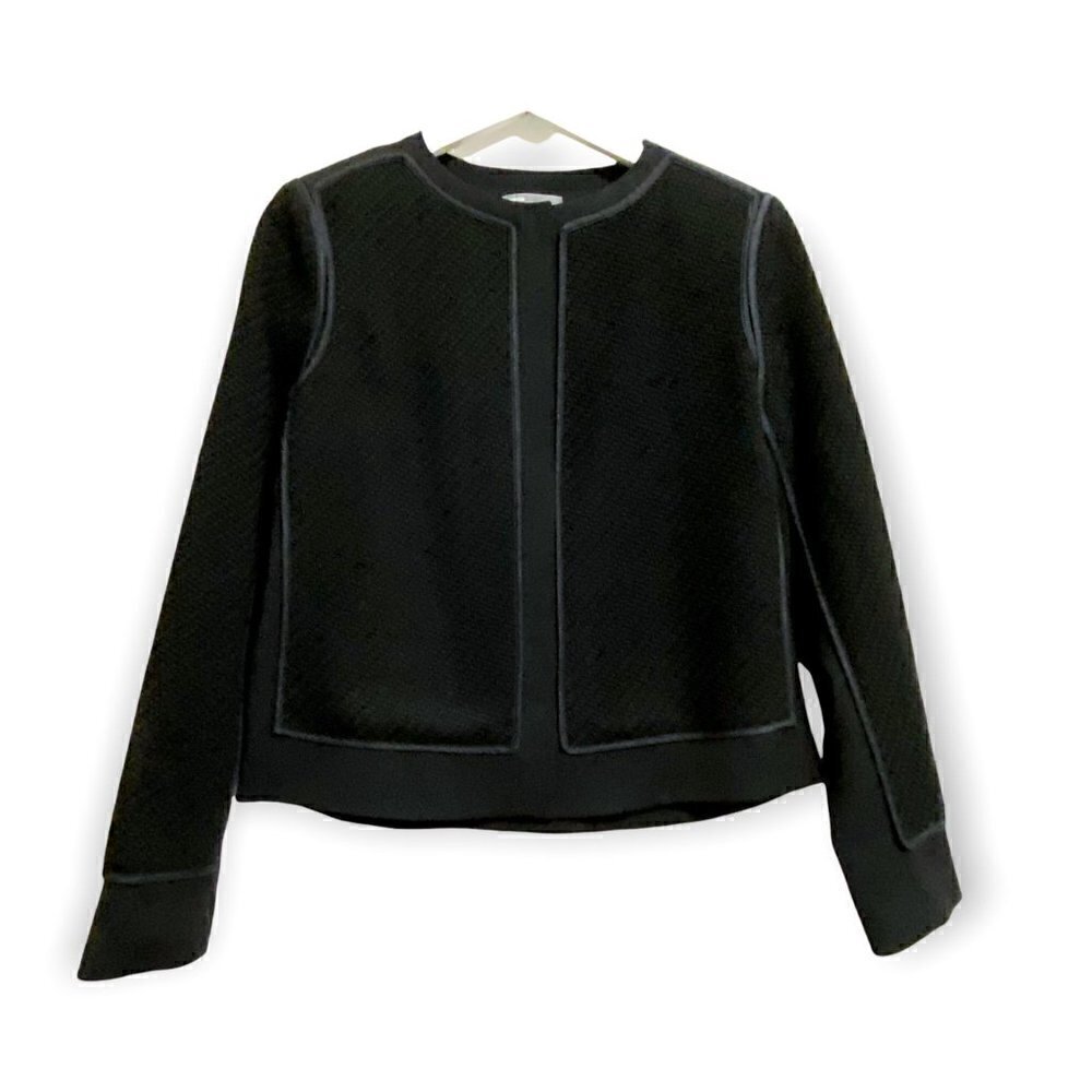 Vince Black Wool and Silk Boucle Overlay Jacket